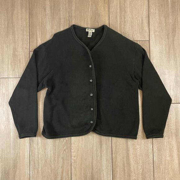 Eddie Bauer Cotton Cardigan Women’s M Dark Green Button Front Rib Knit - Picture 1 of 8